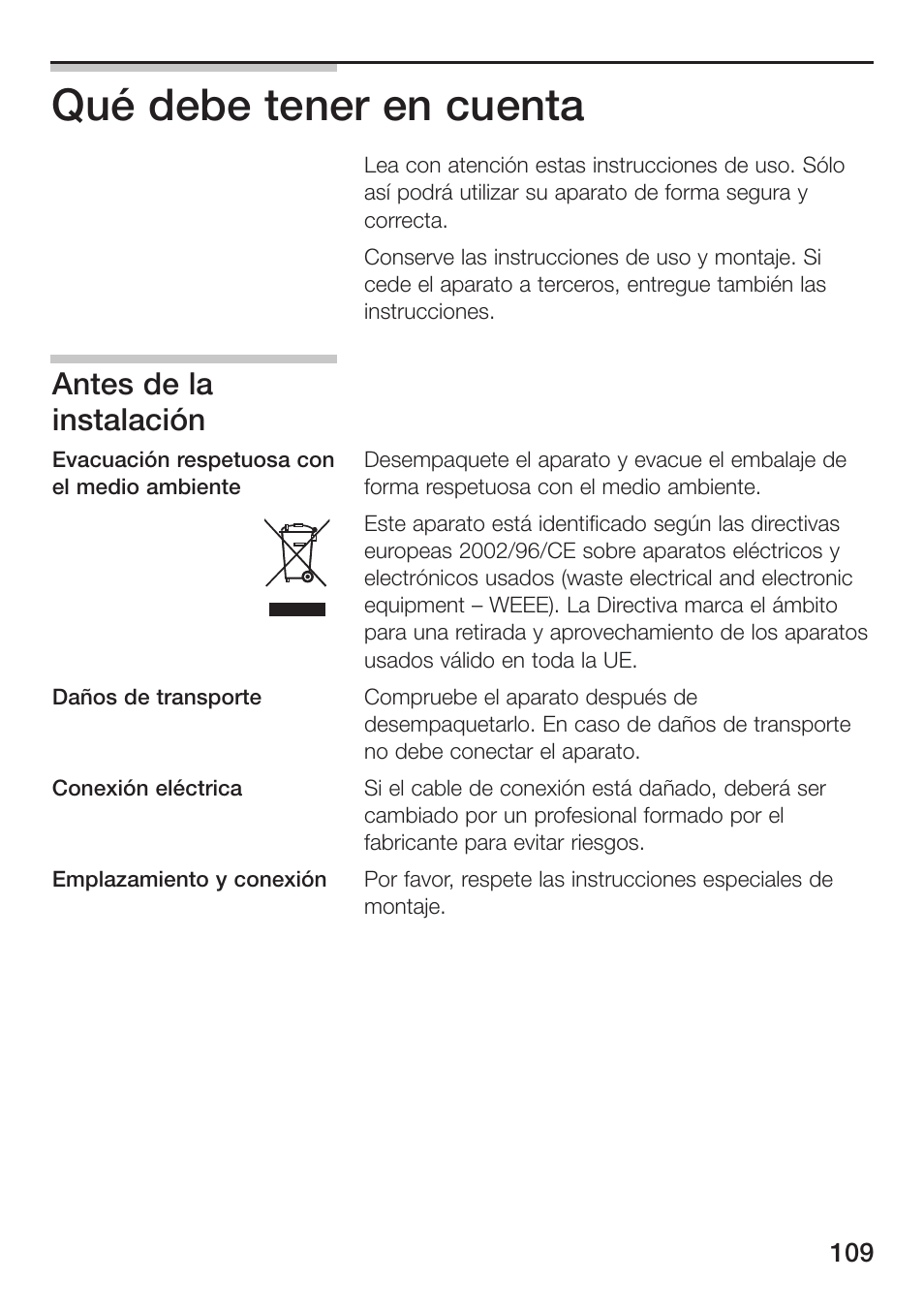 Qué debe tener en cuenta, Antes de la instalación | Siemens ET475MU11E User Manual | Page 109 / 128