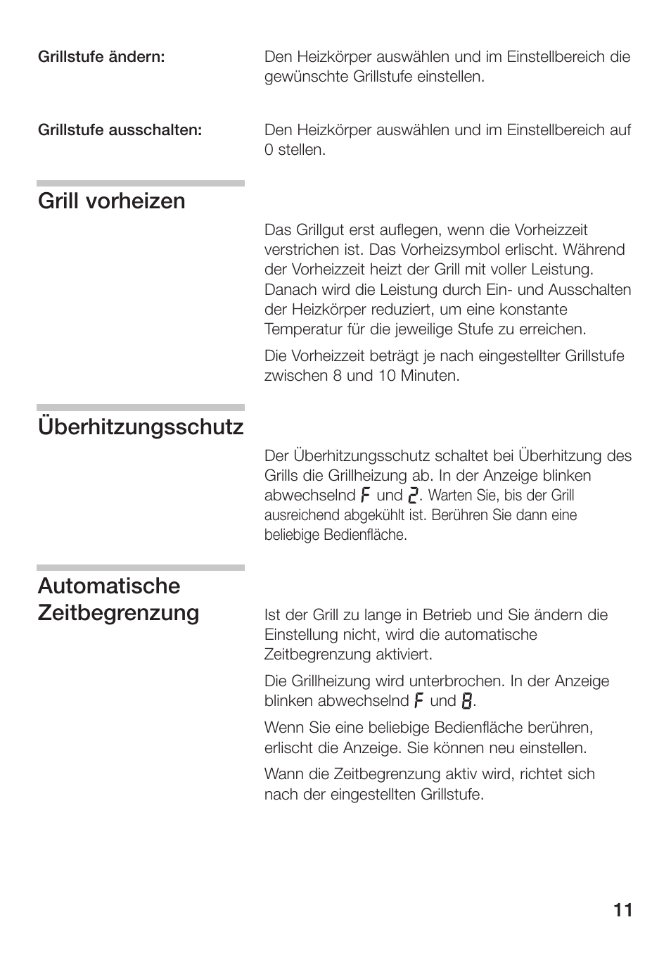 Grill vorheizen, Überhitzungsschutz, Automatische zeitbegrenzung | Siemens ET475MU11E User Manual | Page 11 / 128