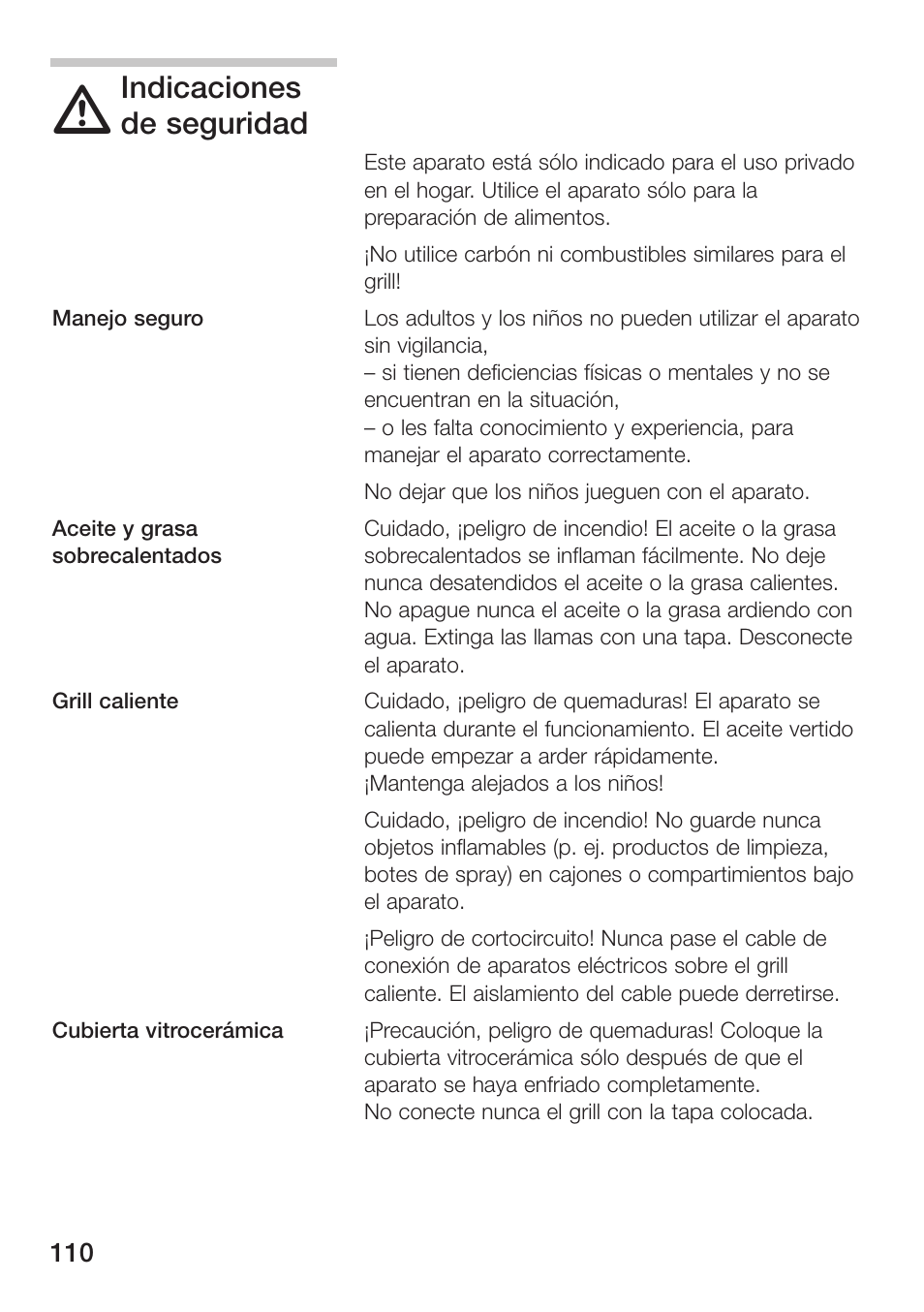 Indicaciones, De seguridad | Siemens ET475MU11E User Manual | Page 110 / 128