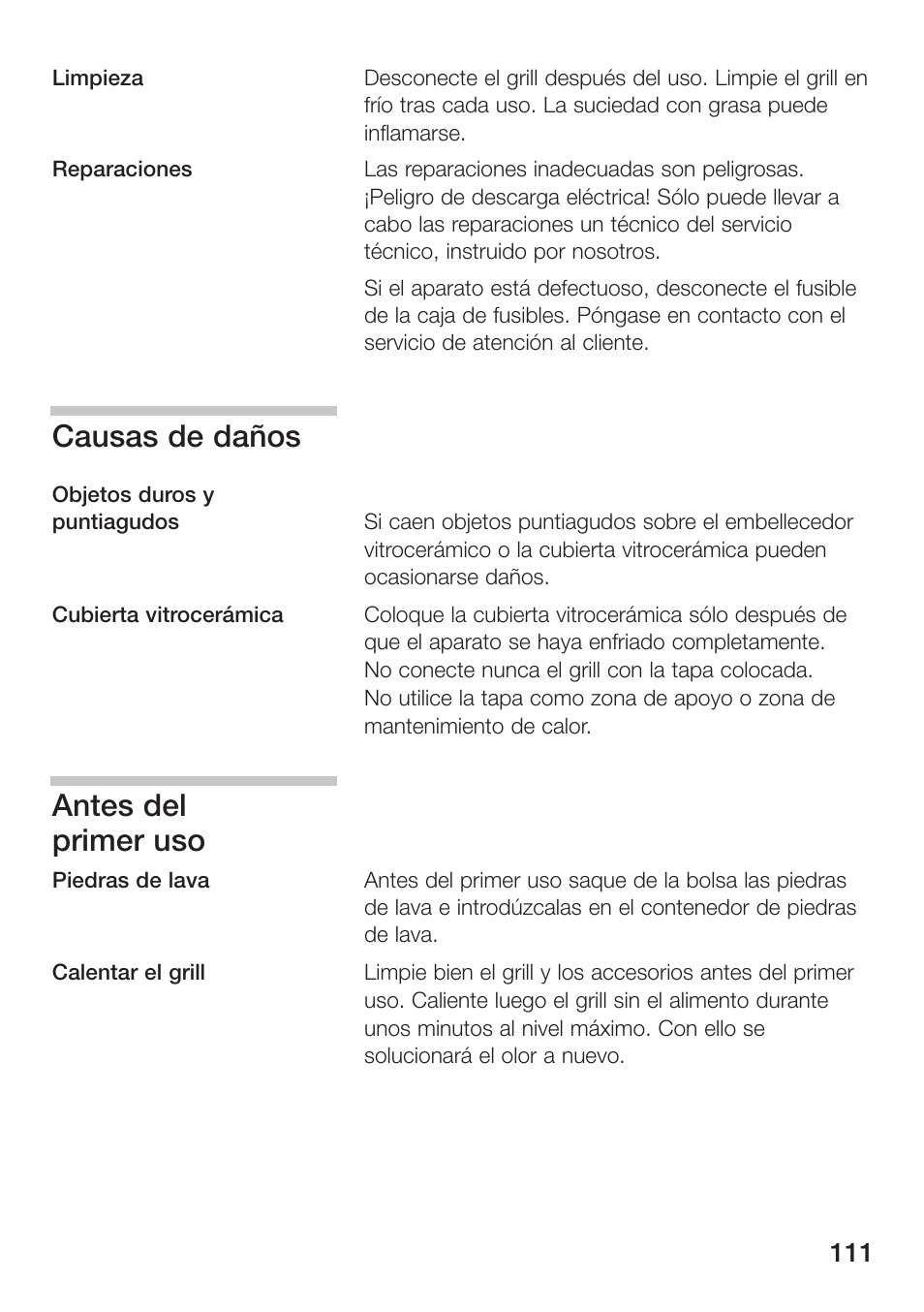 Causas de daños, Antes del primer uso | Siemens ET475MU11E User Manual | Page 111 / 128