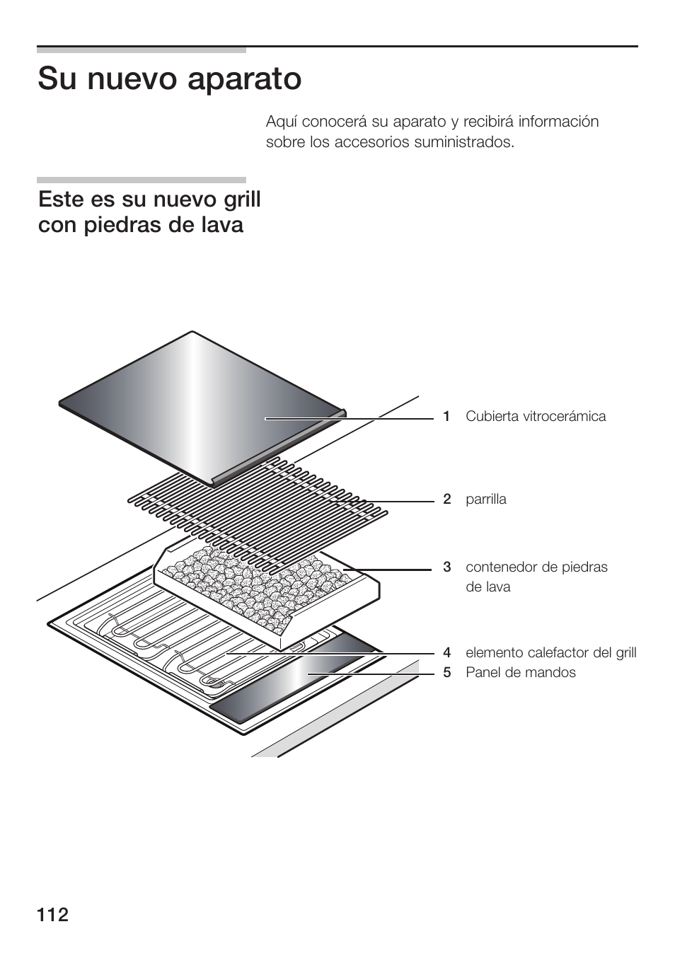 Su nuevo aparato, Este es su nuevo grill con piedras de lava | Siemens ET475MU11E User Manual | Page 112 / 128