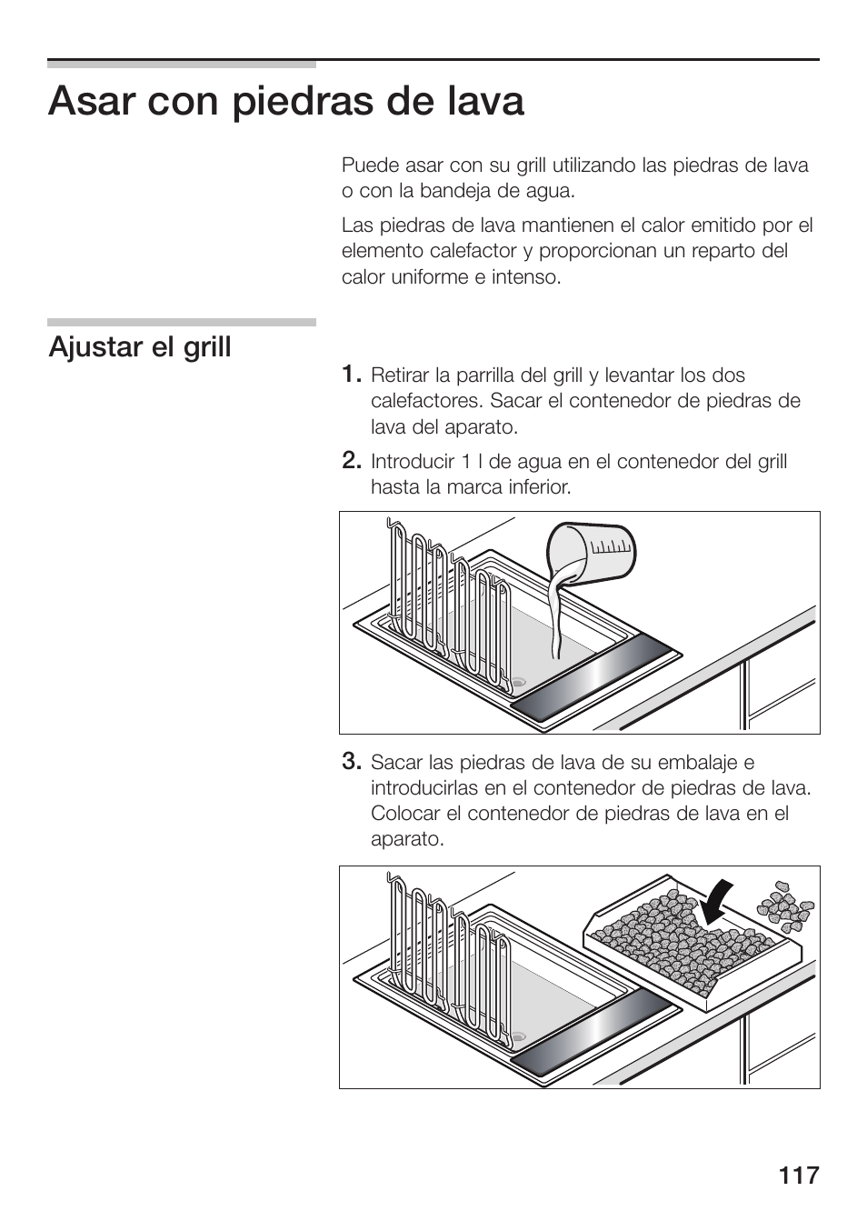 Asar con piedras de lava, Ajustar el grill | Siemens ET475MU11E User Manual | Page 117 / 128