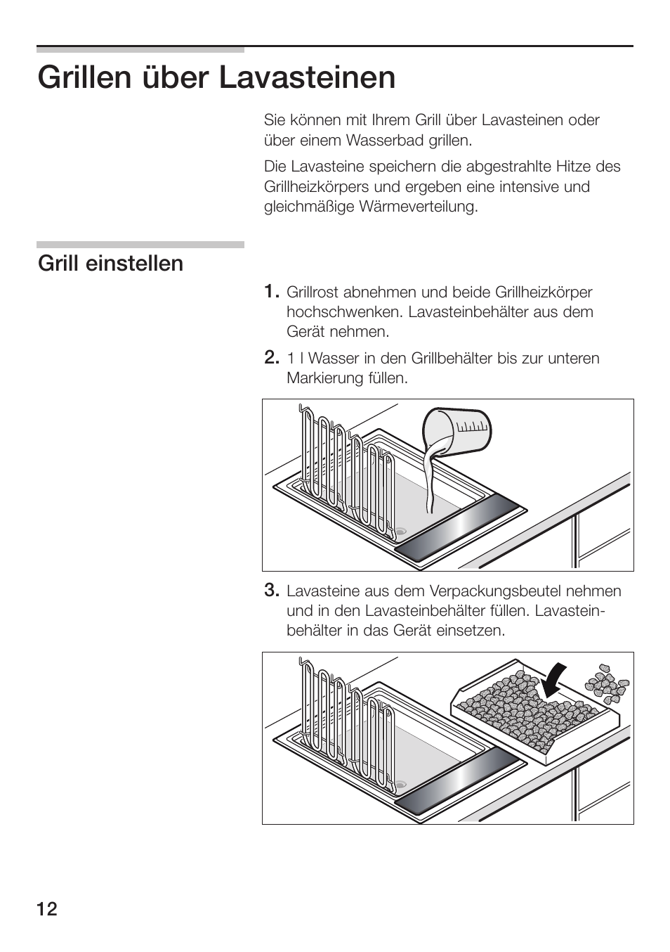 Grillen über lavasteinen, Grill einstellen | Siemens ET475MU11E User Manual | Page 12 / 128