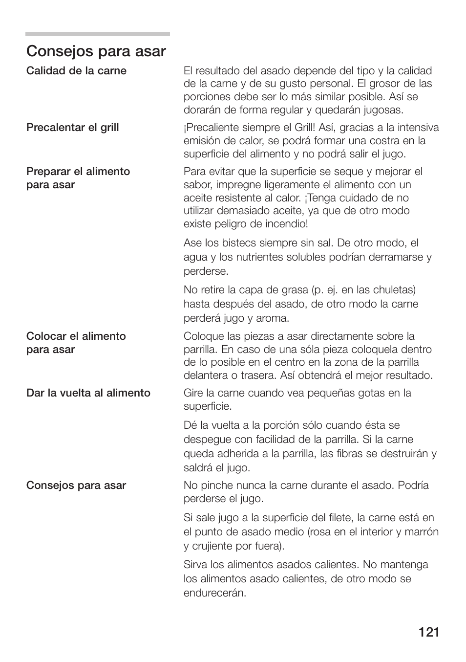 Consejos para asar | Siemens ET475MU11E User Manual | Page 121 / 128