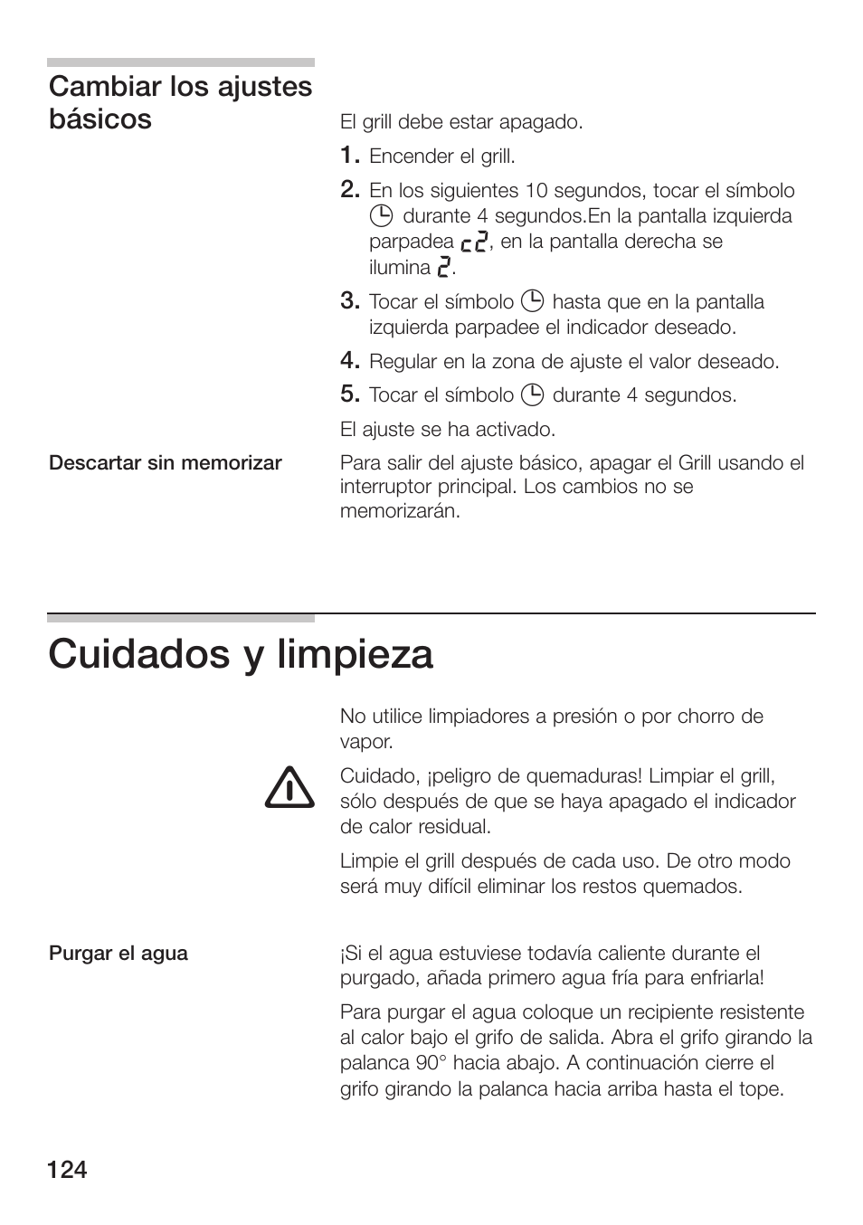 Cuidados y limpieza, Cambiar los ajustes básicos | Siemens ET475MU11E User Manual | Page 124 / 128