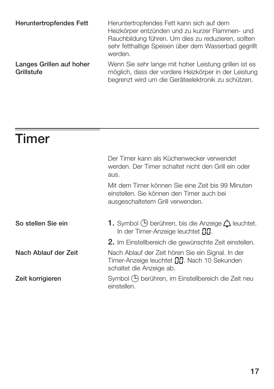 Timer | Siemens ET475MU11E User Manual | Page 17 / 128