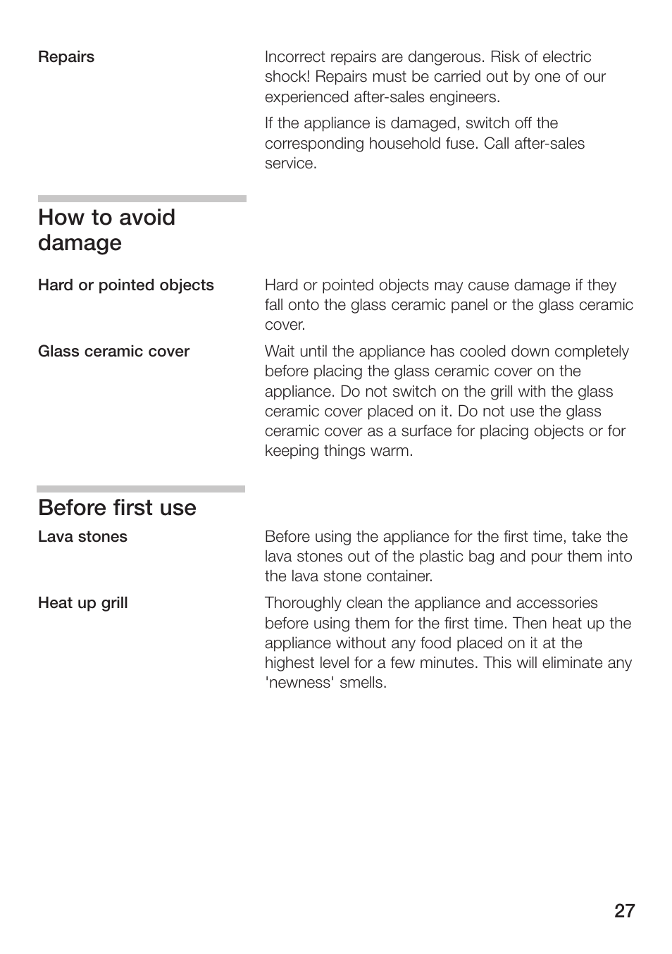 How to avoid damage, Before first use | Siemens ET475MU11E User Manual | Page 27 / 128