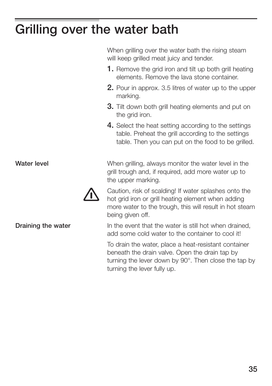 Grilling over the water bath | Siemens ET475MU11E User Manual | Page 35 / 128