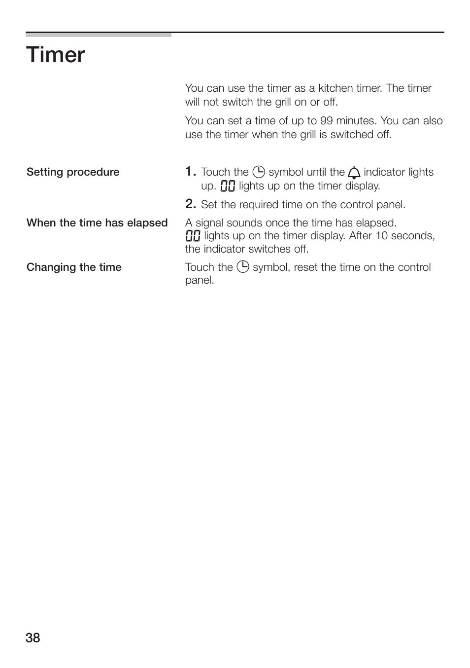 Timer | Siemens ET475MU11E User Manual | Page 38 / 128