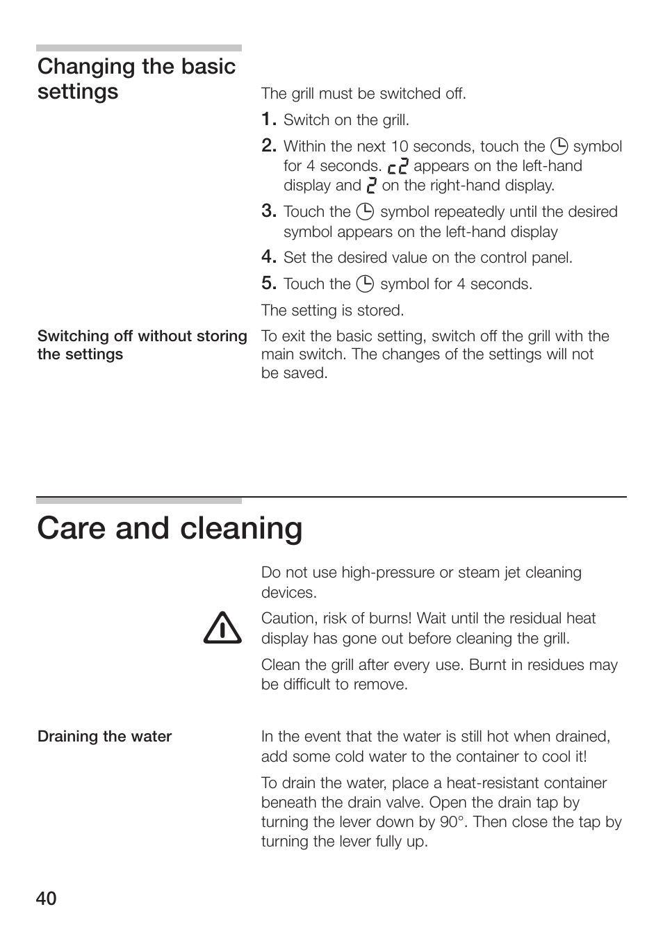 Care and cleaning, Changing the basic settings | Siemens ET475MU11E User Manual | Page 40 / 128