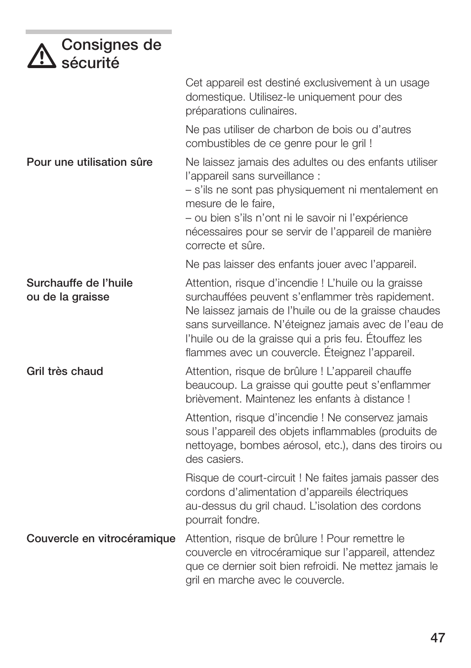 Consignes de, Sécurité | Siemens ET475MU11E User Manual | Page 47 / 128