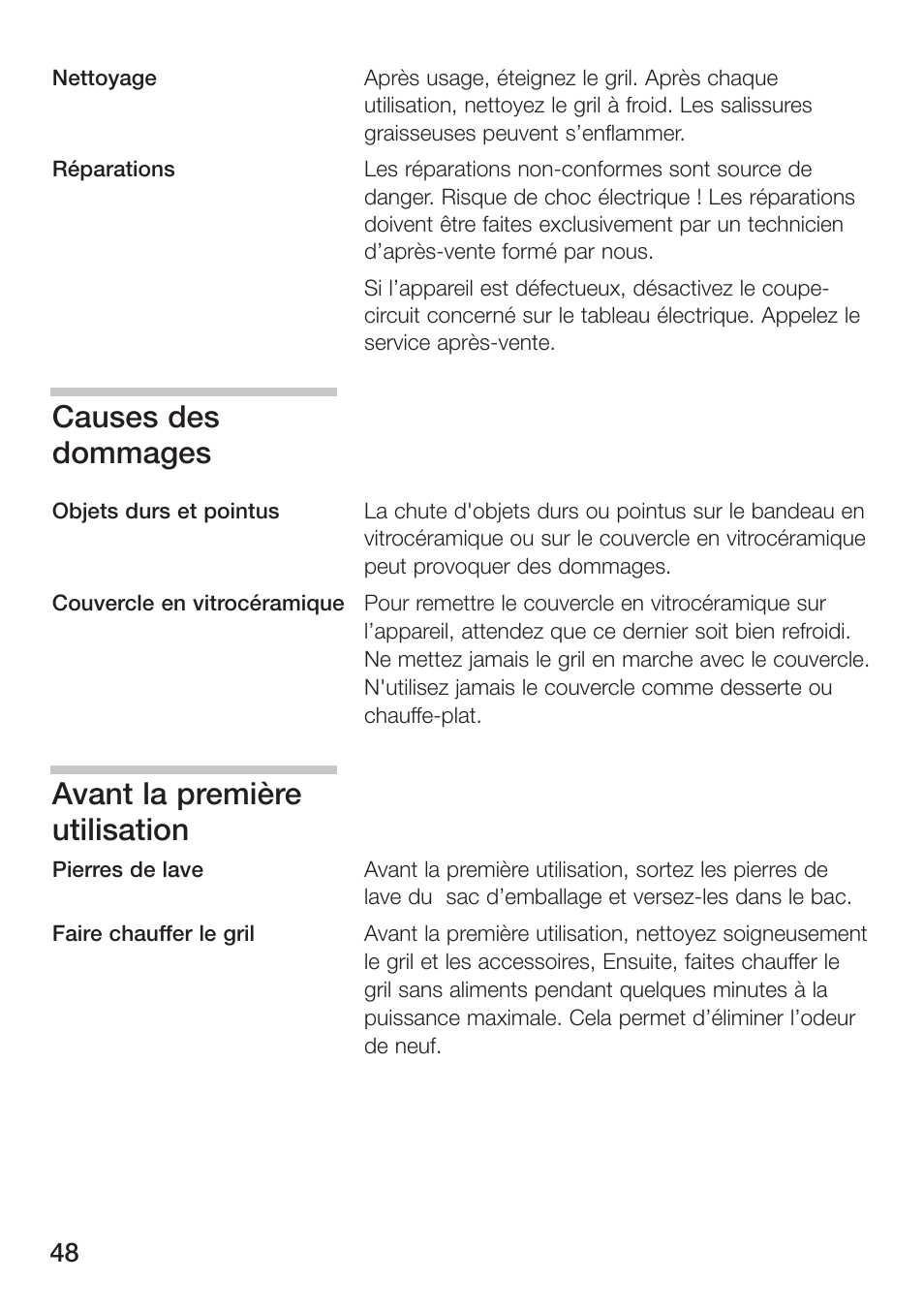 Causes des dommages, Avant la première utilisation | Siemens ET475MU11E User Manual | Page 48 / 128