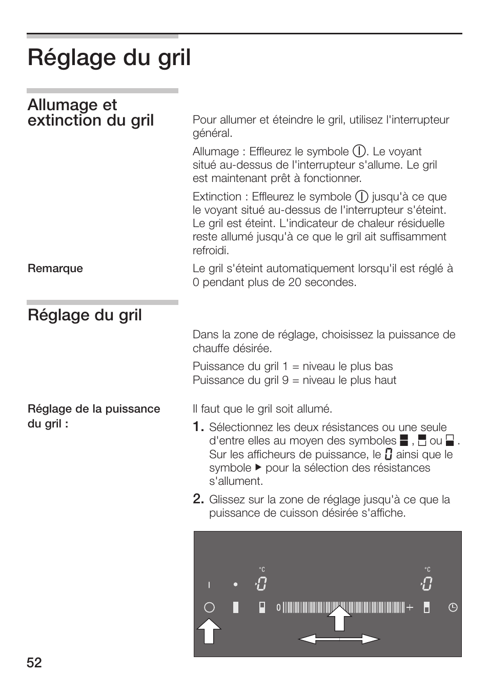 Réglage du gril, Allumage et extinction du gril | Siemens ET475MU11E User Manual | Page 52 / 128