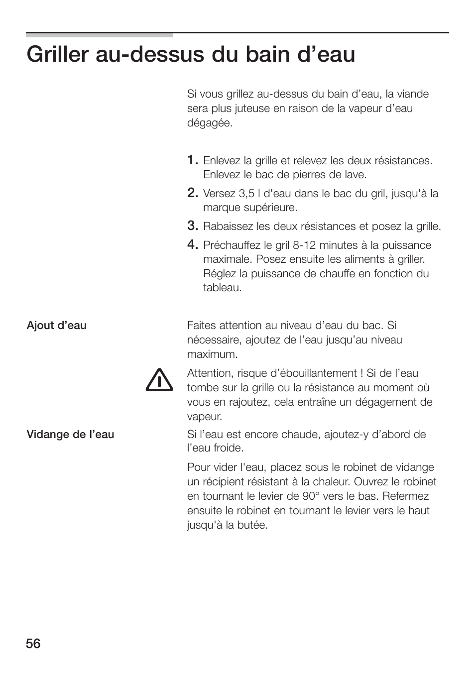 Griller au-dessus du bain d’eau | Siemens ET475MU11E User Manual | Page 56 / 128