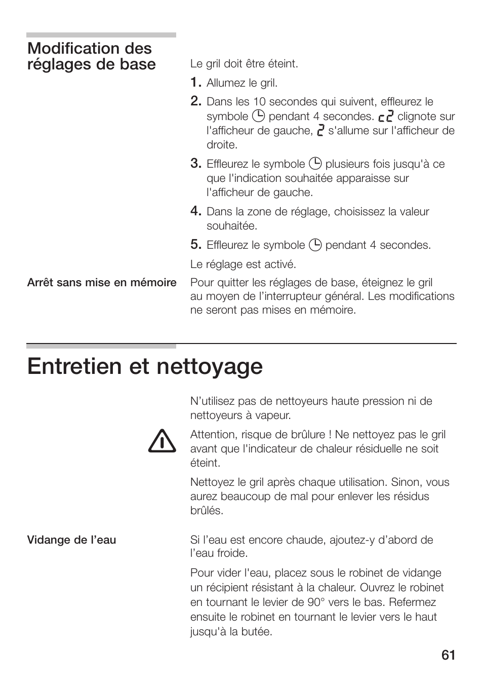 Entretien et nettoyage, Modification des réglages de base | Siemens ET475MU11E User Manual | Page 61 / 128