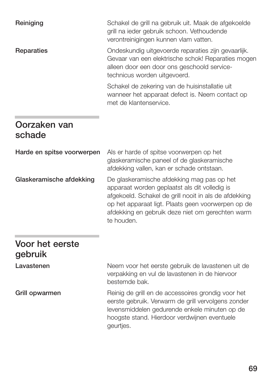 Oorzaken van schade, Voor het eerste gebruik | Siemens ET475MU11E User Manual | Page 69 / 128