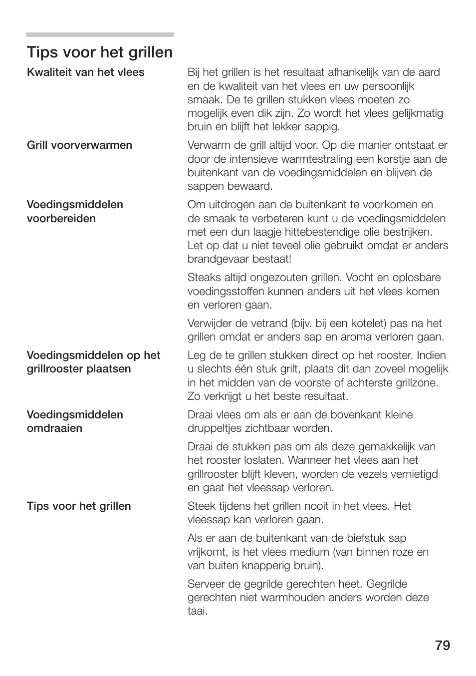 Tips voor het grillen | Siemens ET475MU11E User Manual | Page 79 / 128