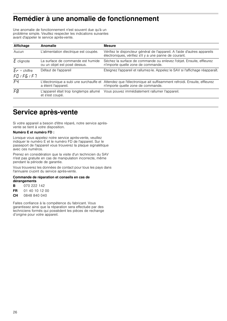 Remédier à une anomalie de fonctionnement, Service après-vente | Siemens ET475MY11E User Manual | Page 26 / 44