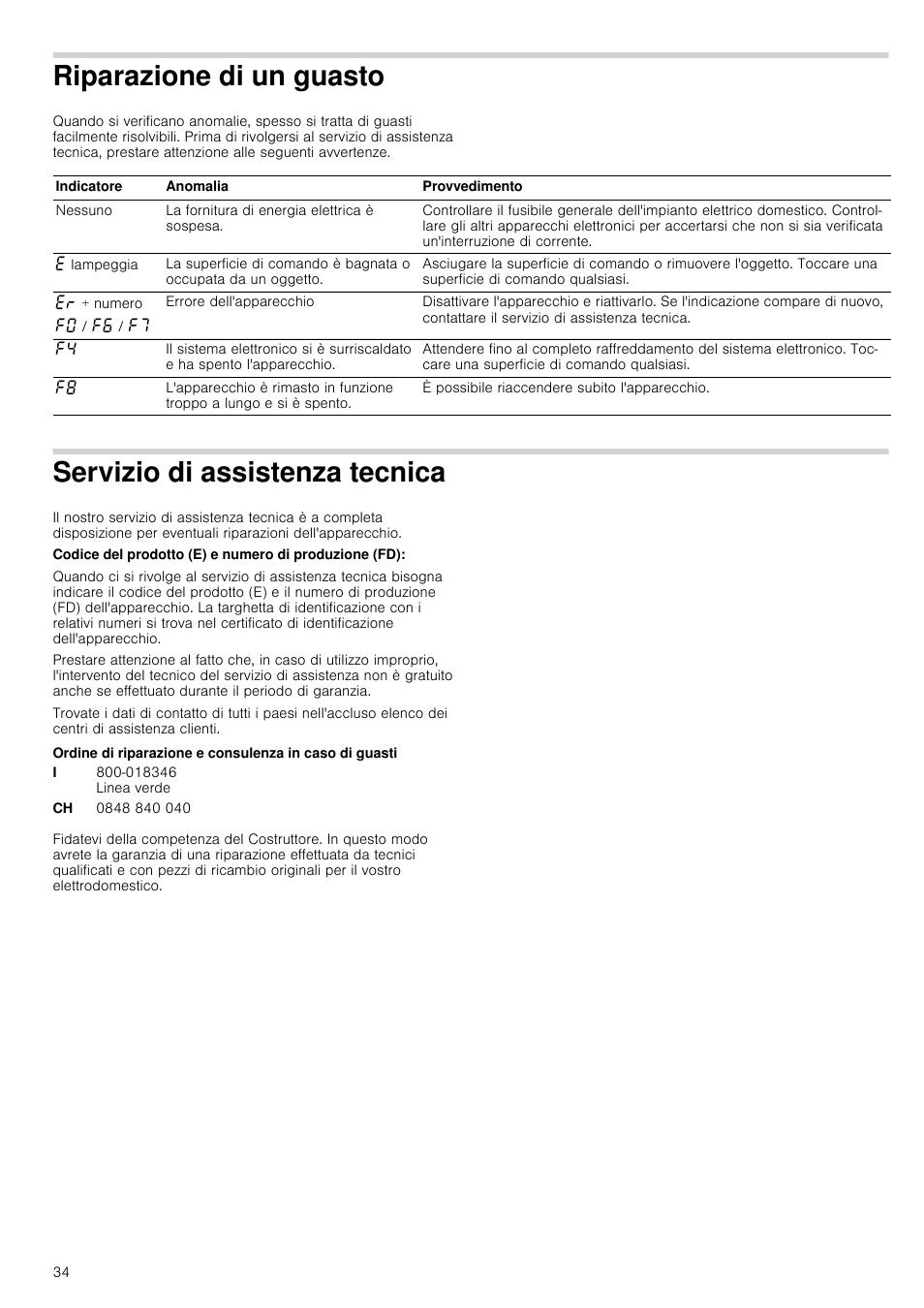 Riparazione di un guasto, Servizio di assistenza tecnica | Siemens ET475MY11E User Manual | Page 34 / 44