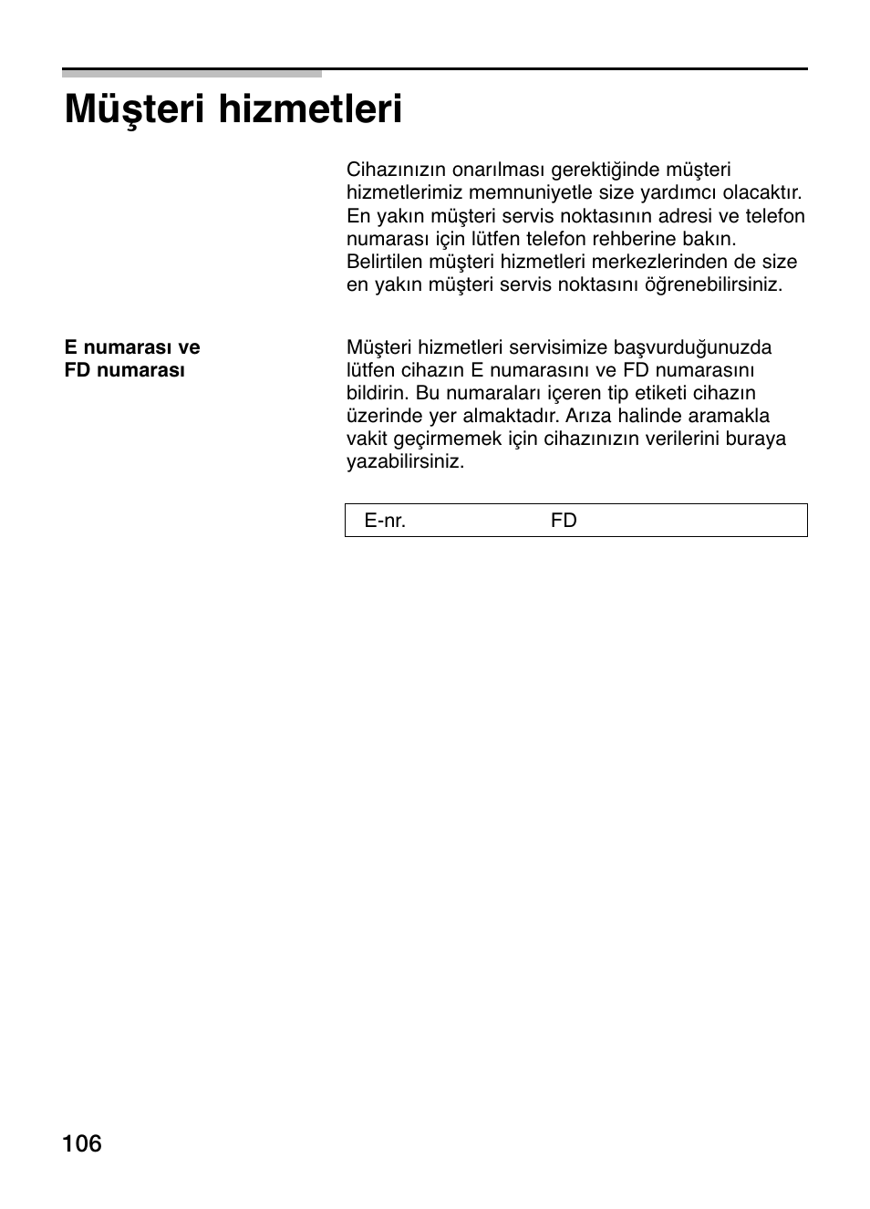 Müşteri hizmetleri | Siemens ET375GU11E User Manual | Page 106 / 120