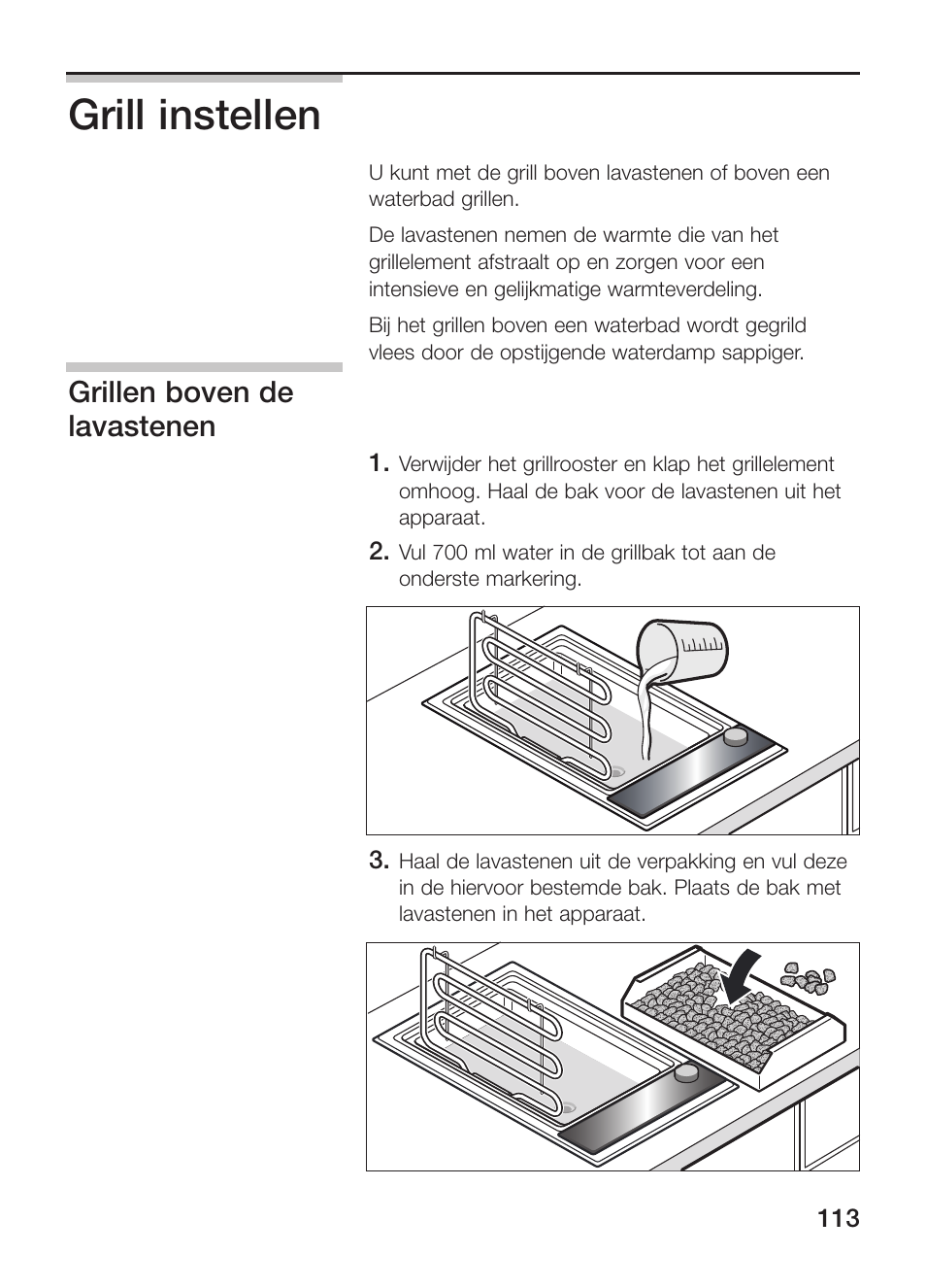 Grill instellen, Grillen boven de lavastenen | Siemens ET375GU11E User Manual | Page 113 / 120