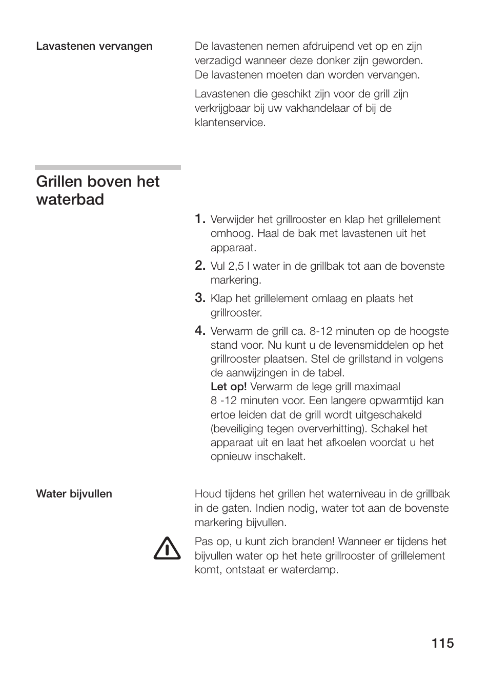 Grillen boven het waterbad | Siemens ET375GU11E User Manual | Page 115 / 120
