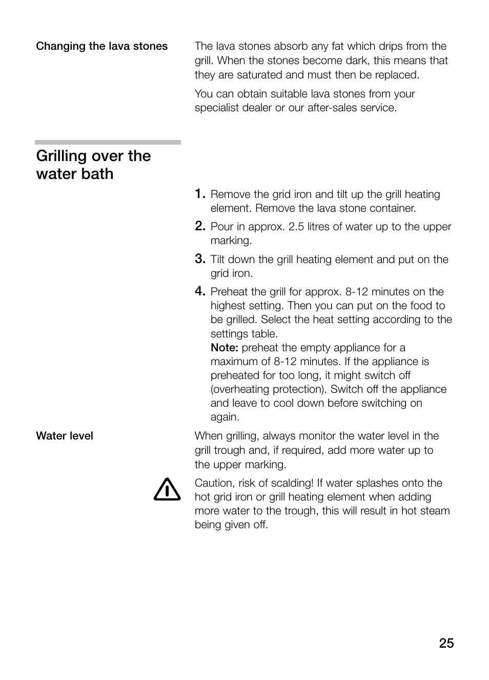 Grilling over the water bath | Siemens ET375GU11E User Manual | Page 25 / 120