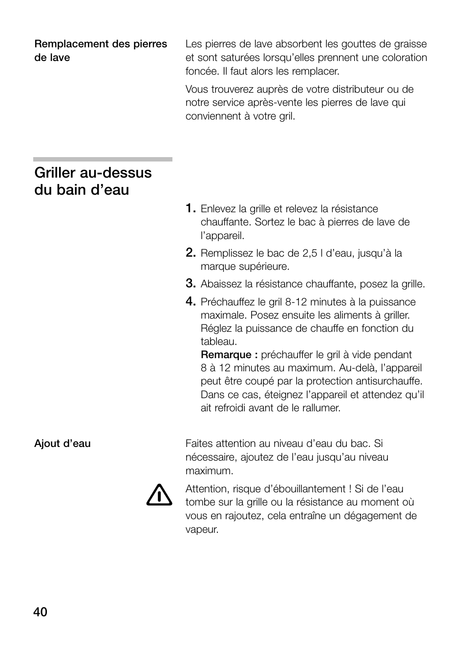 Griller au-dessus du bain d’eau | Siemens ET375GU11E User Manual | Page 40 / 120