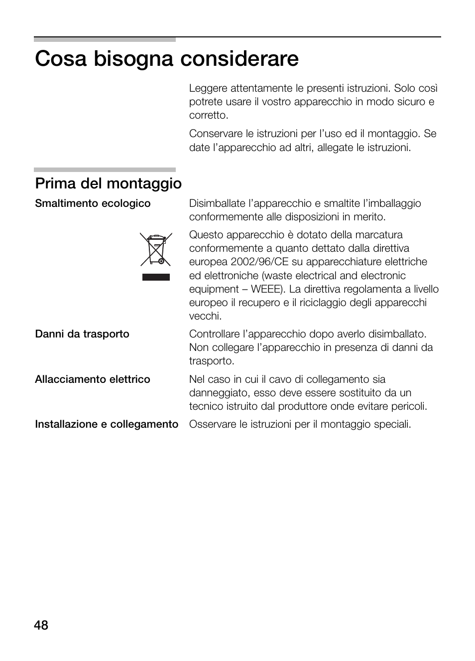 Cosa bisogna considerare, Prima del montaggio | Siemens ET375GU11E User Manual | Page 48 / 120