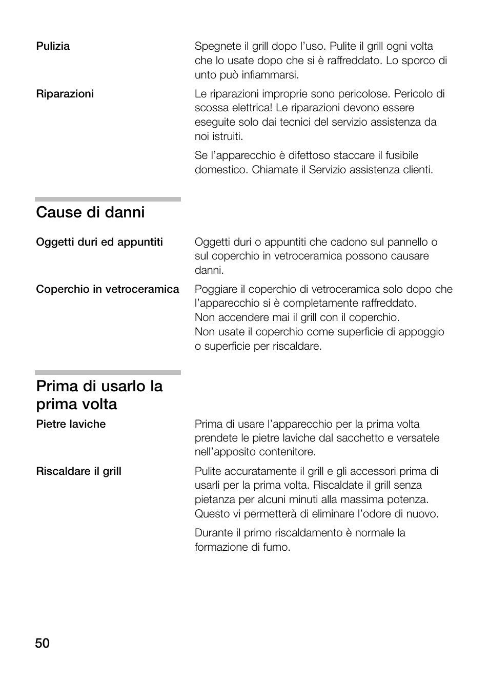 Cause di danni, Prima di usarlo la prima volta | Siemens ET375GU11E User Manual | Page 50 / 120