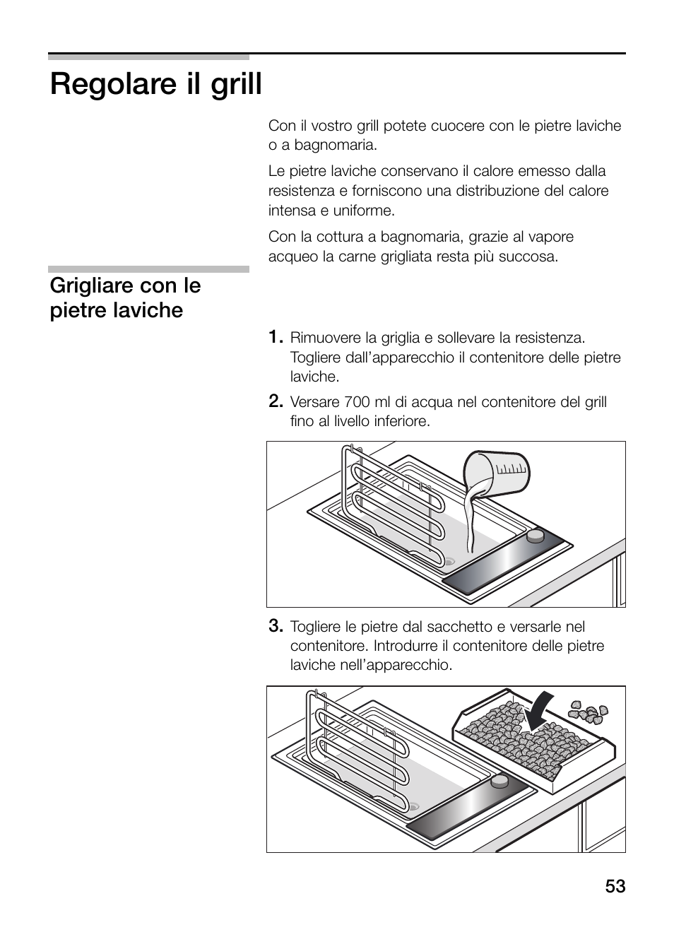 Regolare il grill, Grigliare con le pietre laviche | Siemens ET375GU11E User Manual | Page 53 / 120