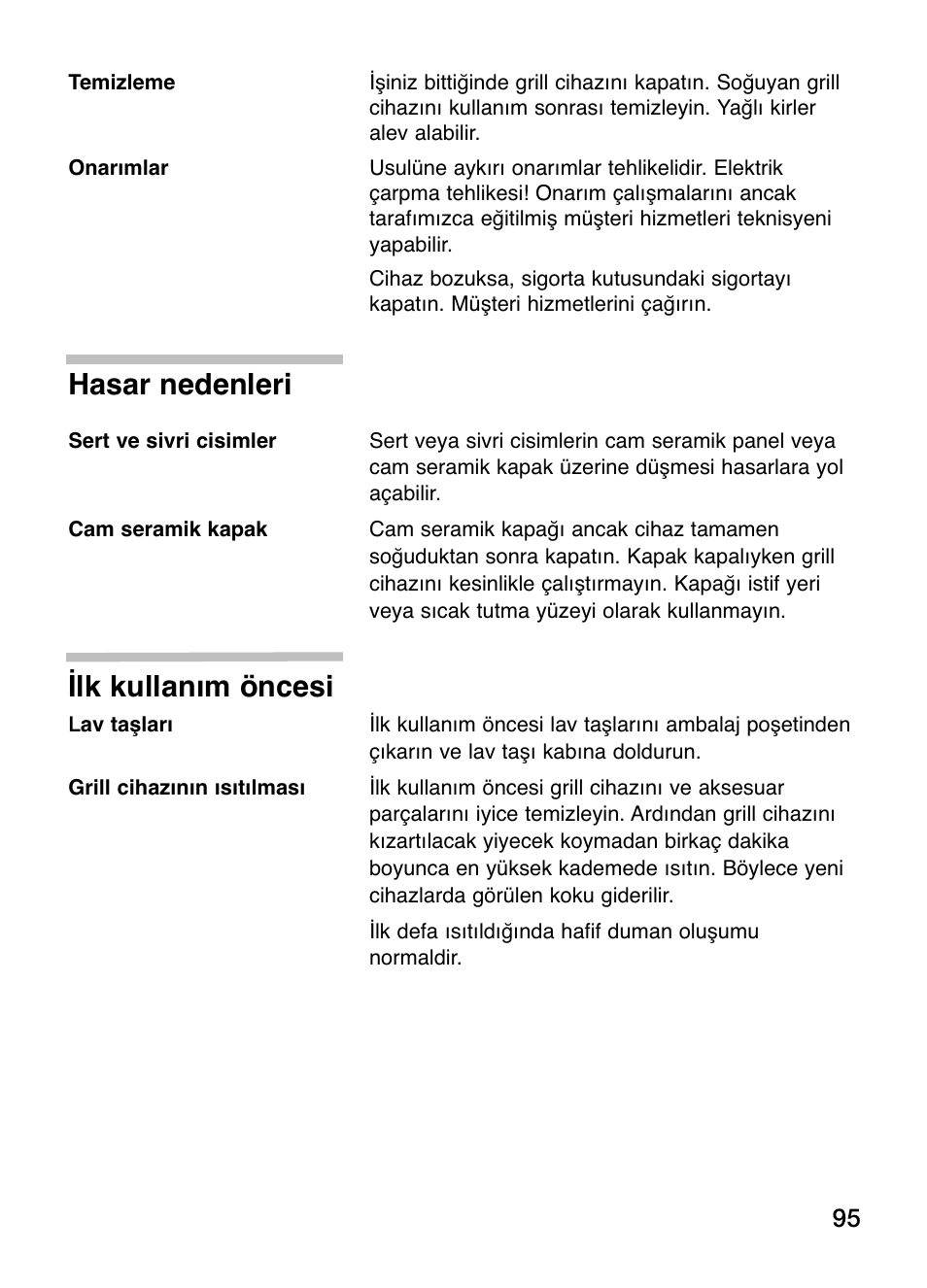 Hasar nedenleri, Ilk kullanım öncesi | Siemens ET375GU11E User Manual | Page 95 / 120