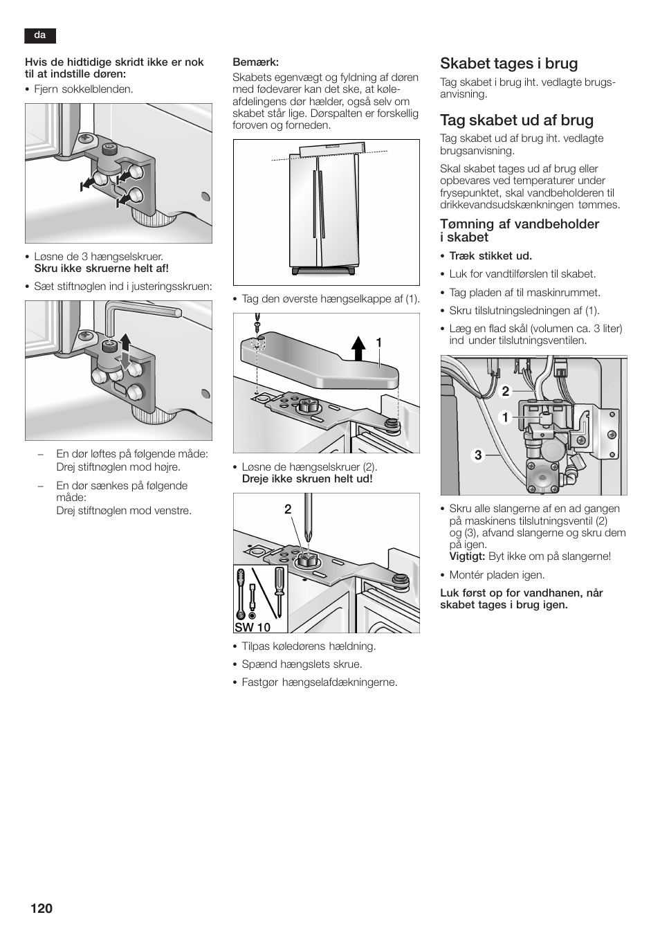 Skabet tages i brug, Tag skabet ud af brug | Siemens KA58NA45 User Manual | Page 120 / 264