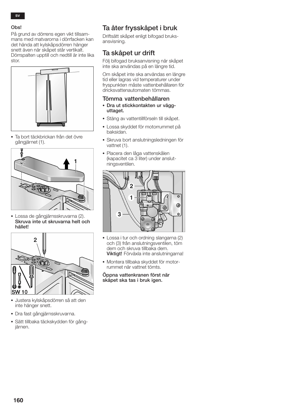 Ta åter frysskåpet i bruk, Ta skåpet ur drift | Siemens KA58NA45 User Manual | Page 160 / 264