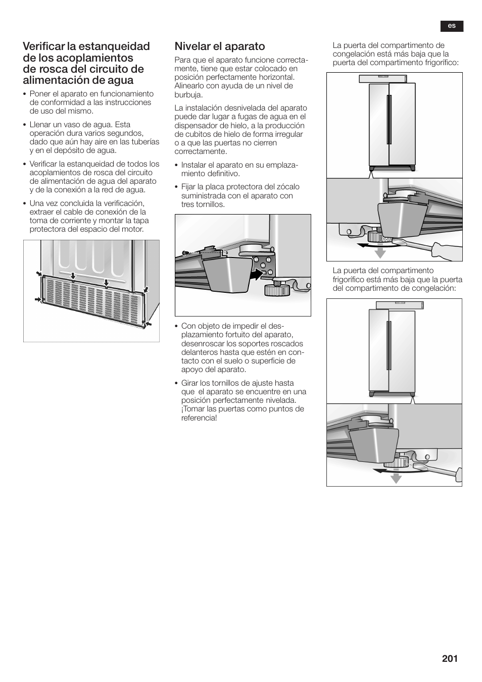 Nivelar el aparato | Siemens KA58NA45 User Manual | Page 201 / 264