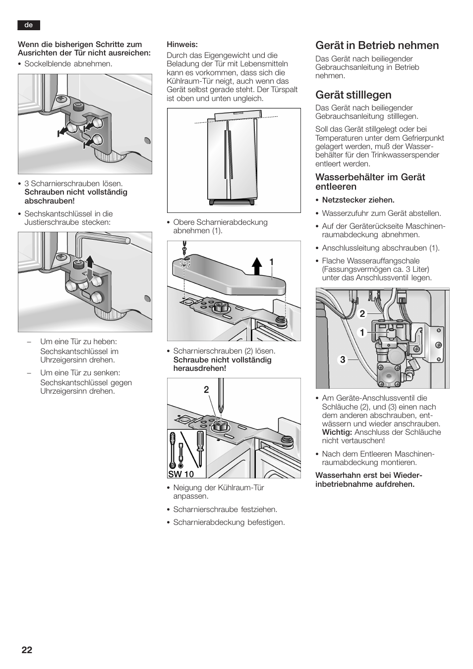 Gerät in betrieb nehmen, Gerät stilllegen | Siemens KA58NA45 User Manual | Page 22 / 264