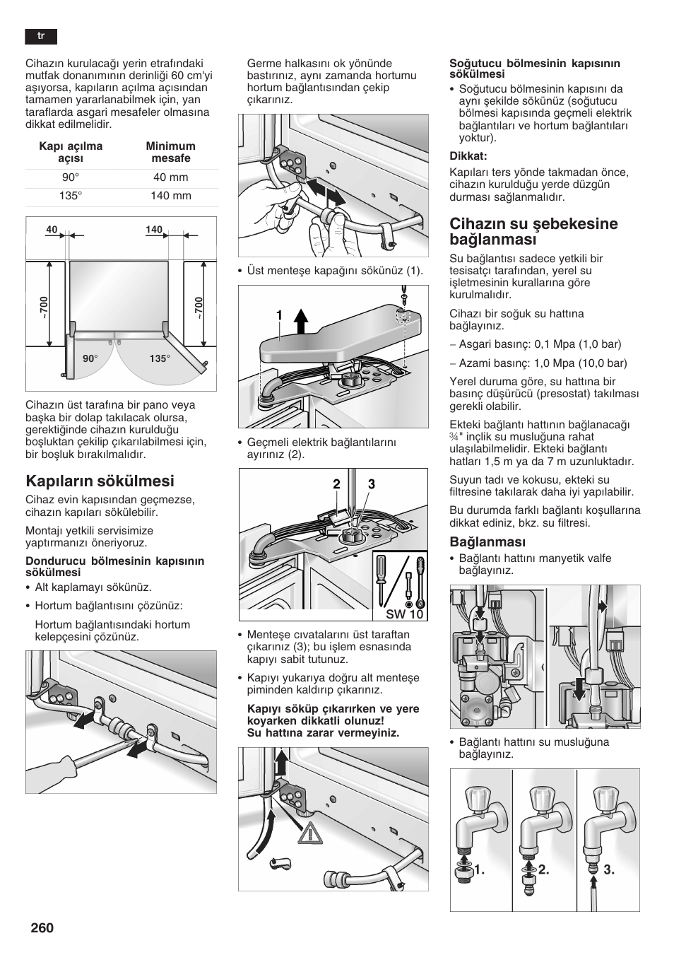 Kaplarn sökülmesi, Cihazn su åebekesine balanmas | Siemens KA58NA45 User Manual | Page 260 / 264