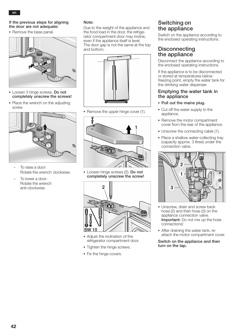 Switching on the appliance, Disconnecting the appliance | Siemens KA58NA45 User Manual | Page 42 / 264