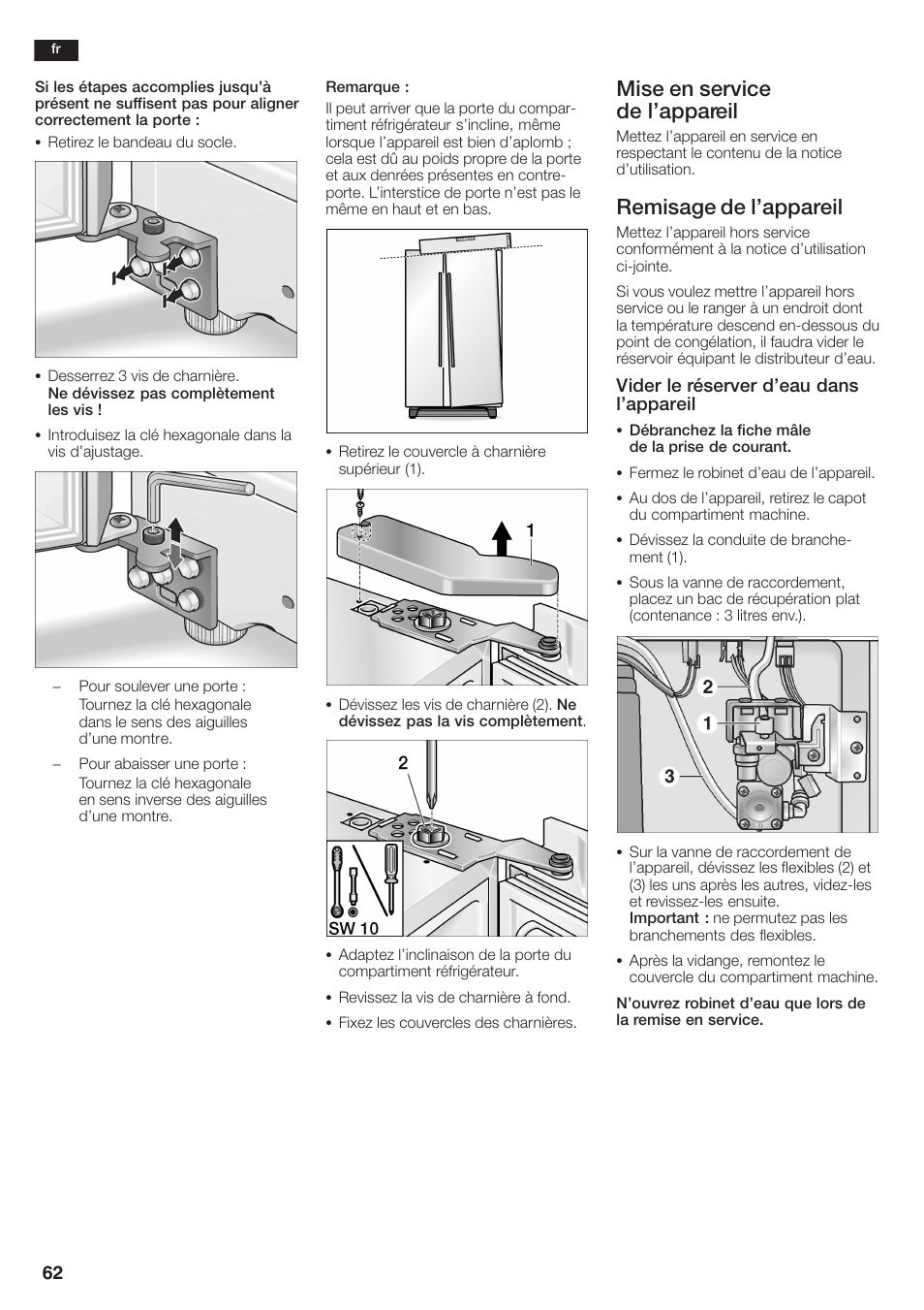 Mise en service de l'appareil, Remisage de l'appareil | Siemens KA58NA45 User Manual | Page 62 / 264