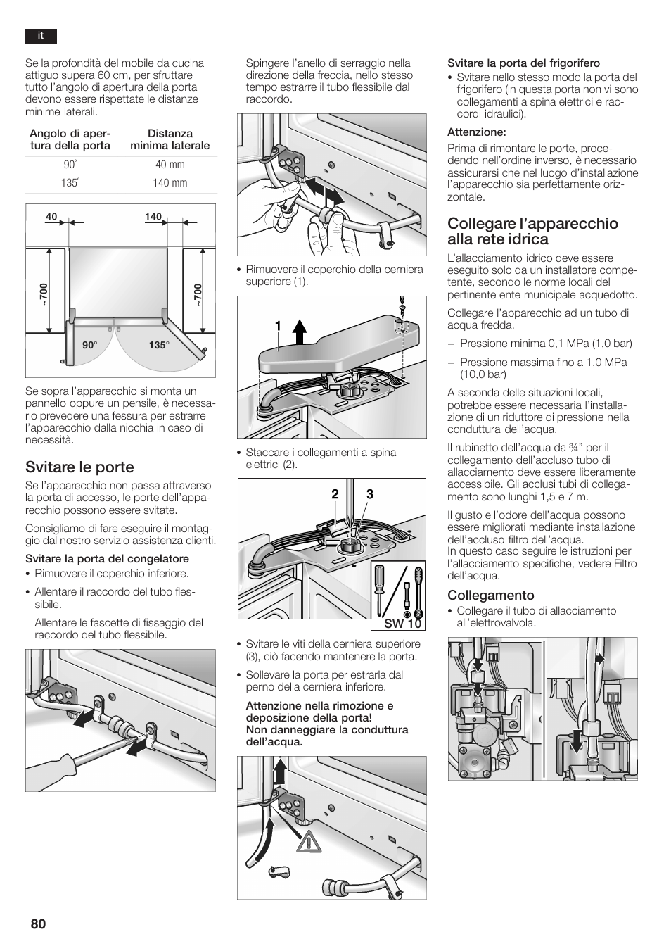 Svitare le porte, Collegare l'apparecchio alla rete idrica | Siemens KA58NA45 User Manual | Page 80 / 264