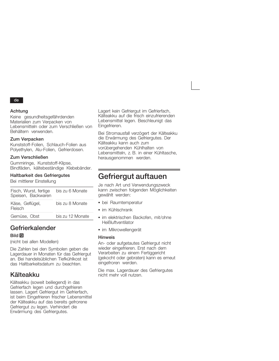 Gefriergut auftauen, Gefrierkalender, Kälteakku | Siemens KI28VA20FF User Manual | Page 12 / 75