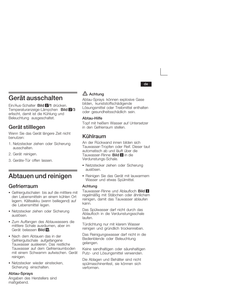 Gerät ausschalten, Abtauen und reinigen, Gerät stilllegen | Gefrierraum, Kühlraum | Siemens KI28VA20FF User Manual | Page 13 / 75