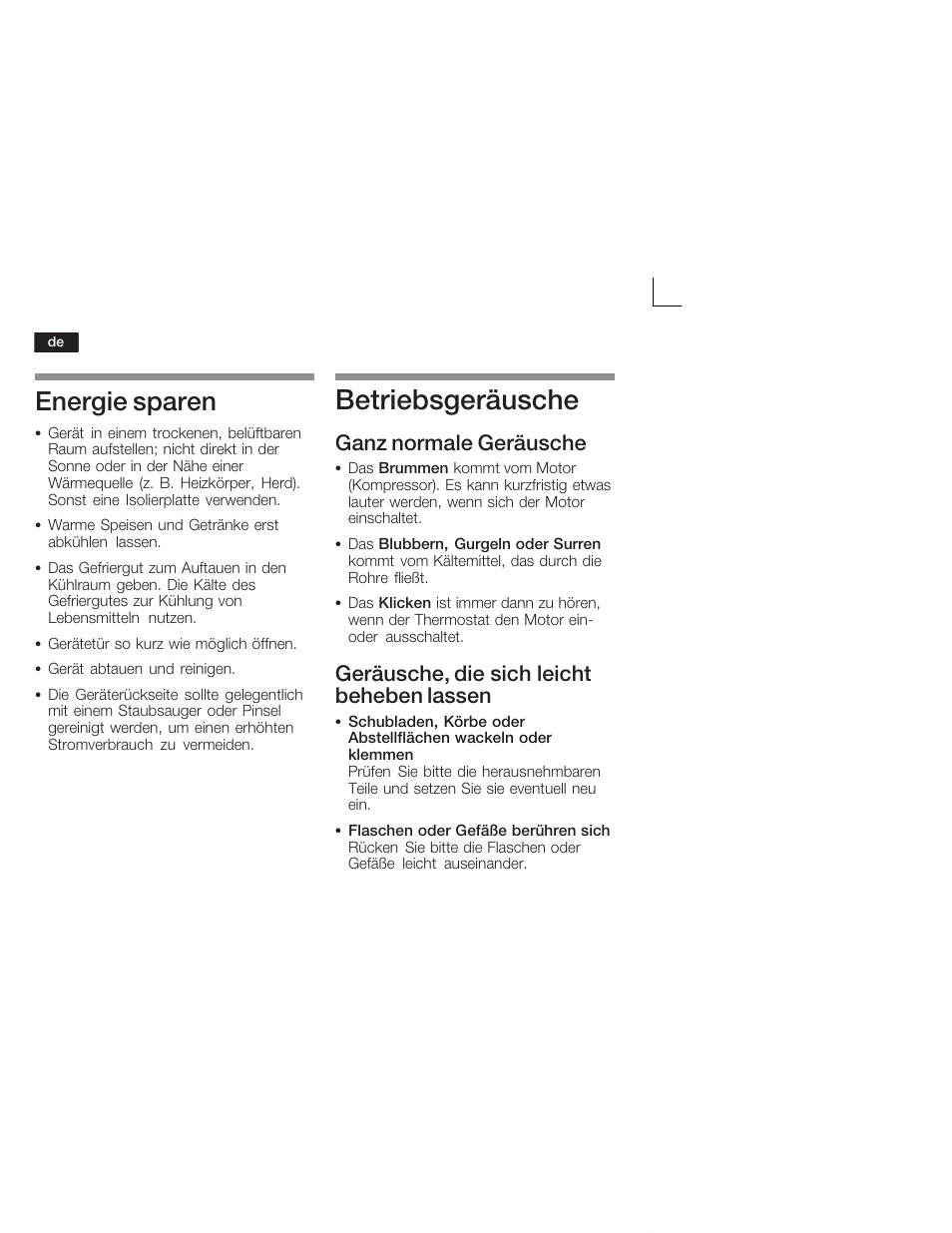 Betriebsgeräusche, Energie sparen, Ganz normale geräusche | Geräusche, die sich leicht beheben lassen | Siemens KI28VA20FF User Manual | Page 14 / 75