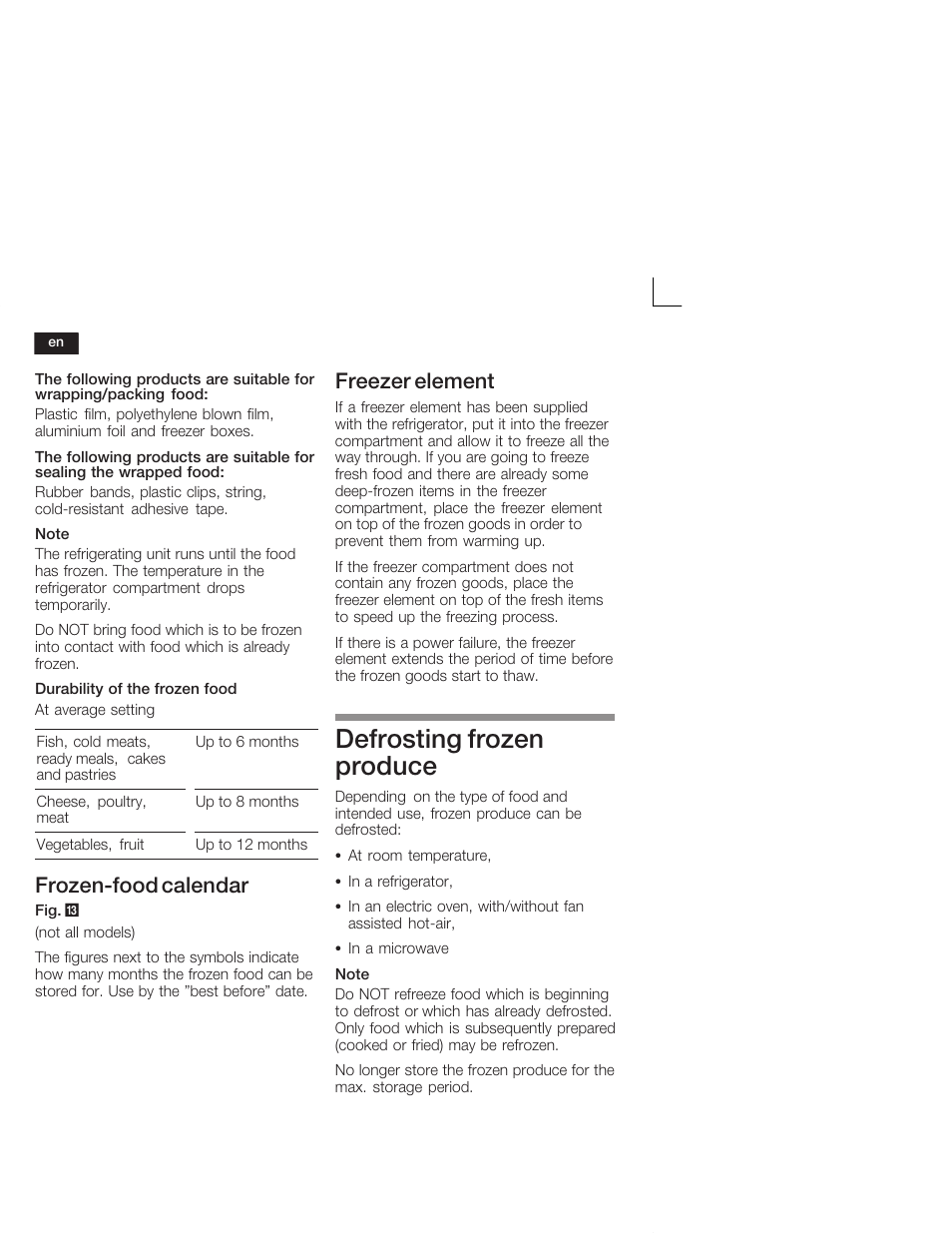 Defrosting frozen produce, Frozenćfood calendar, Freezer element | Siemens KI28VA20FF User Manual | Page 24 / 75