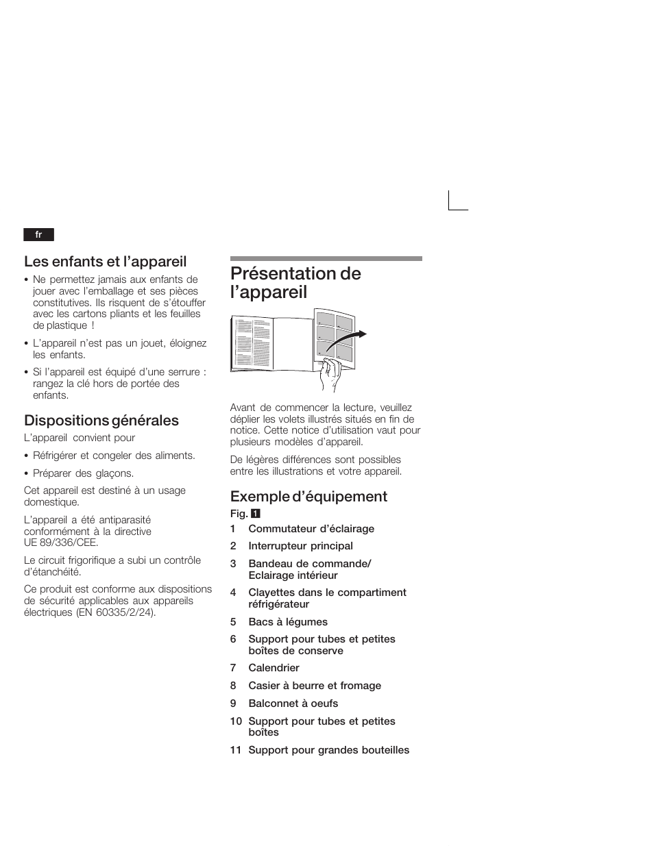 Présentation de l'appareil, Les enfants et l'appareil, Dispositions générales | Exemple d'équipement | Siemens KI28VA20FF User Manual | Page 32 / 75