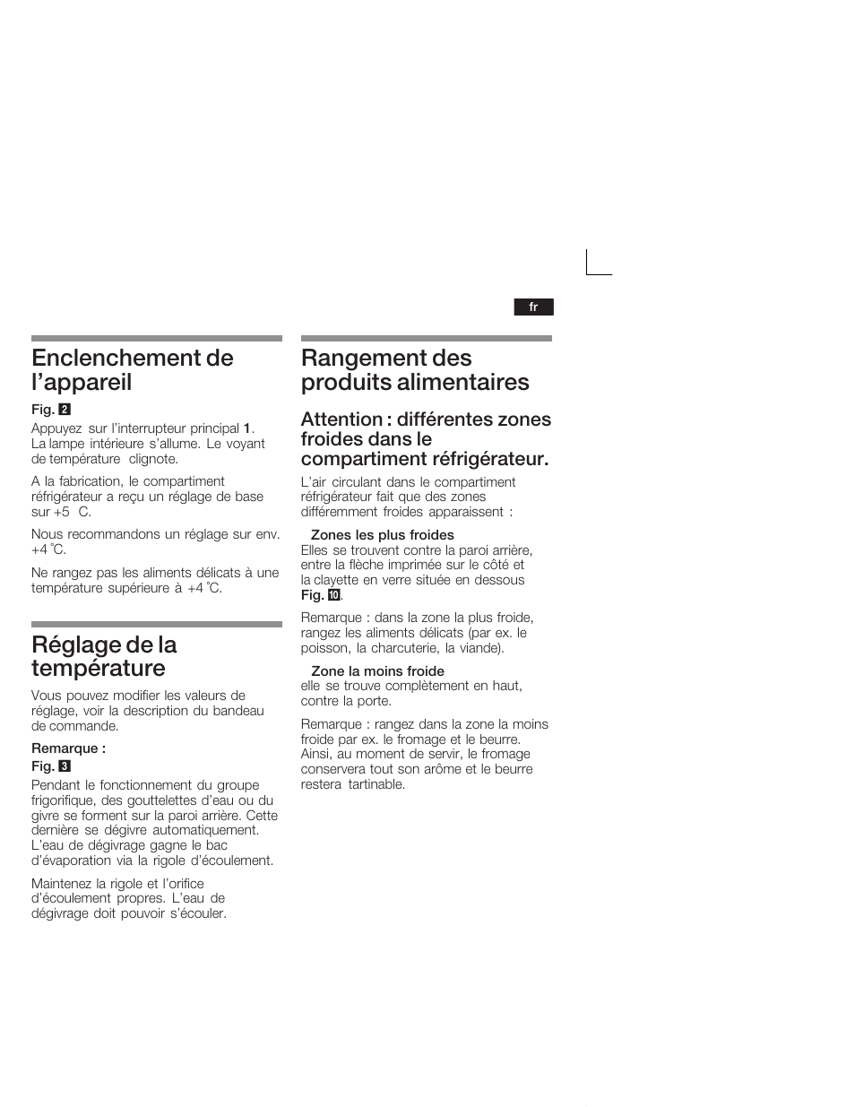 Enclenchement de l'appareil, Réglage de la température, Rangement des produits alimentaires | Siemens KI28VA20FF User Manual | Page 35 / 75