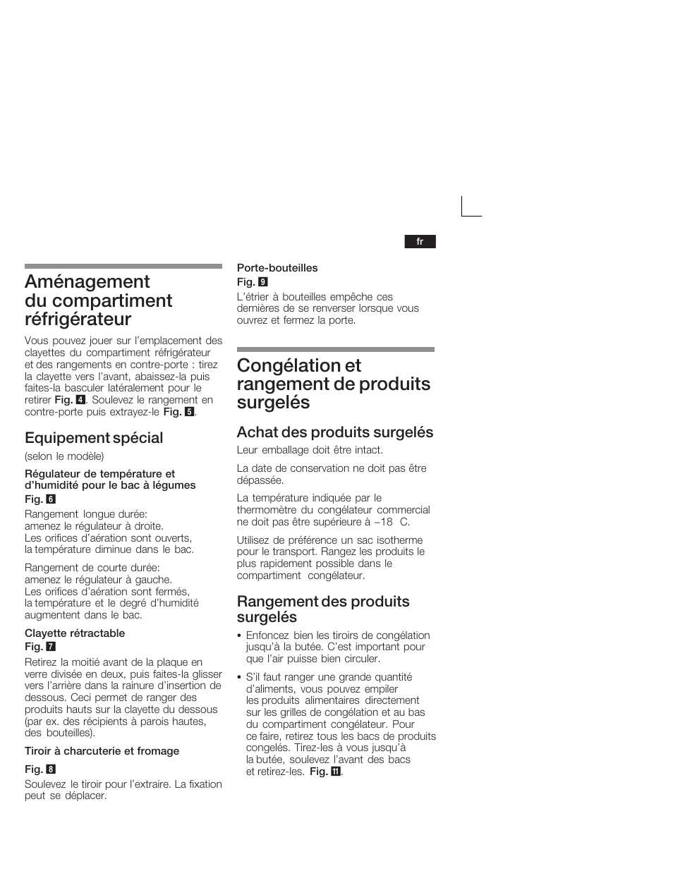 Aménagement du compartiment réfrigérateur, Congélation et rangement de produits surgelés, Equipement spécial | Achat des produits surgelés, Rangement des produits surgelés | Siemens KI28VA20FF User Manual | Page 37 / 75