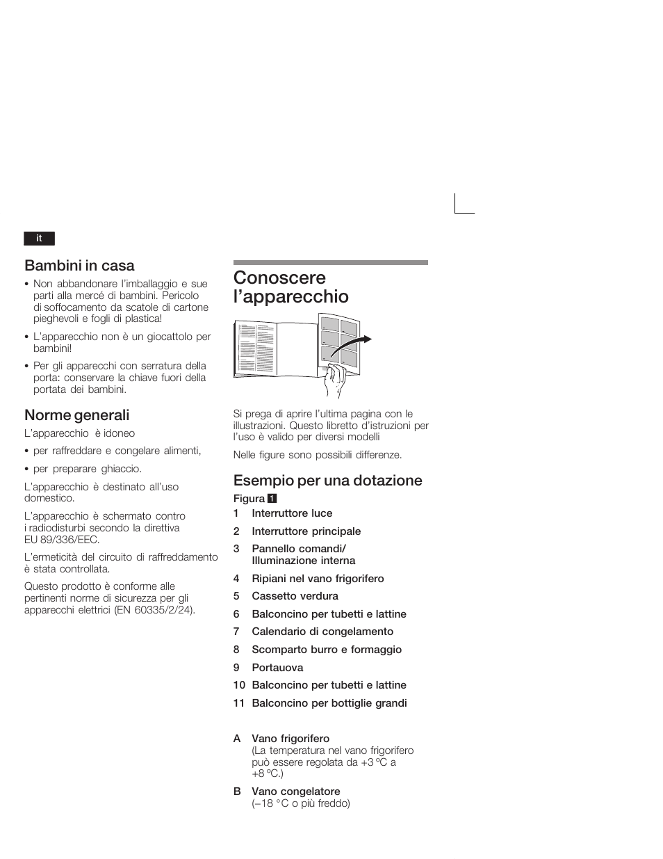 Conoscere l'apparecchio, Bambini in casa, Norme generali | Esempio per una dotazione | Siemens KI28VA20FF User Manual | Page 46 / 75