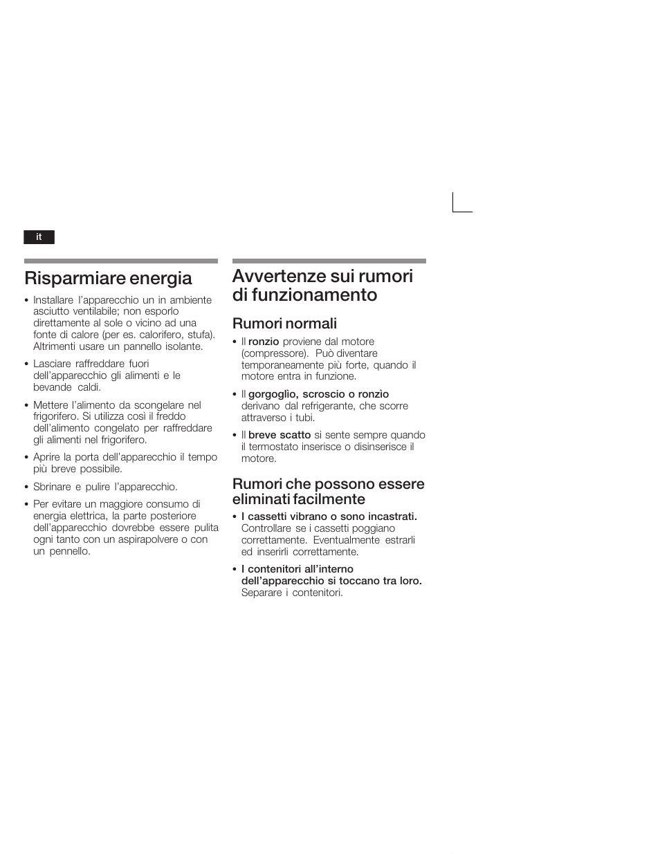 Risparmiare energia, Avvertenze sui rumori di funzionamento, Rumori normali | Rumori che possono essere eliminati facilmente | Siemens KI28VA20FF User Manual | Page 54 / 75