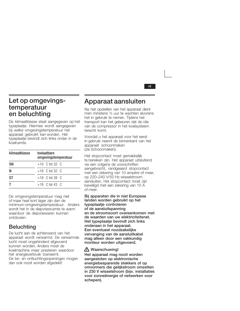 Let op omgevingsć temperatuur en beluchting, Apparaat aansluiten, Beluchting | Siemens KI28VA20FF User Manual | Page 61 / 75